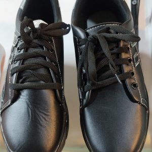black lace-up fashion sneakers. 
