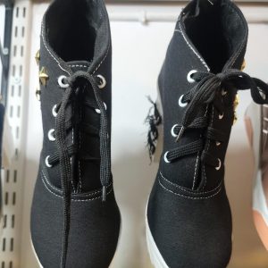 black high-top canvas lace-up shoes