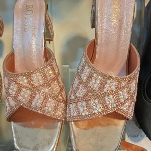 rose gold embellished block heel sandals